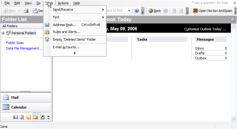 how to find account settings for outlook 2003