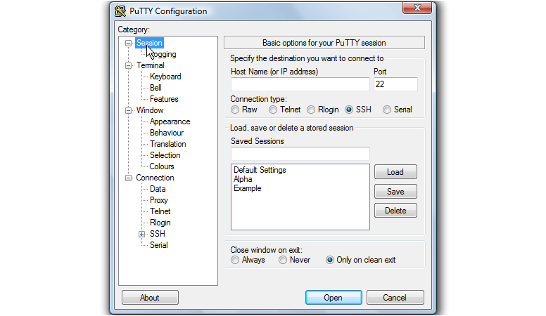 Putty character settings - \